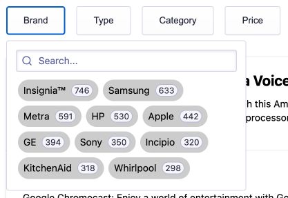 Facet drop-down menu