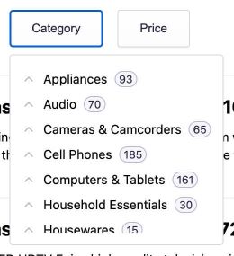 An example of facets with a fixed height drop-down menu