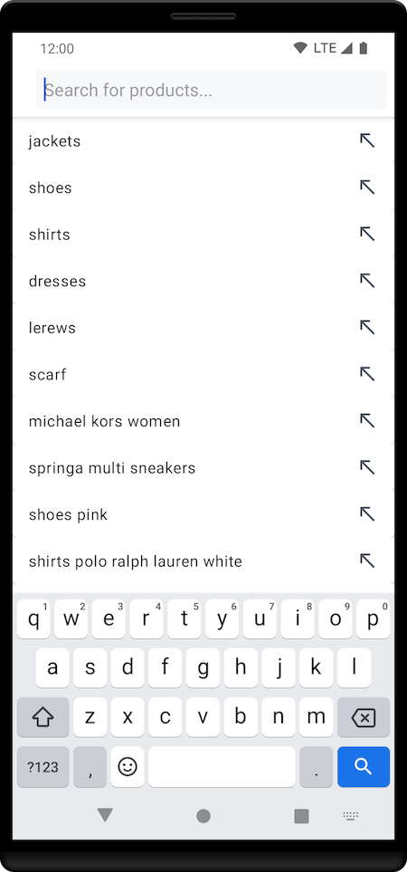 List of popular query suggestions in the search interface on Android.