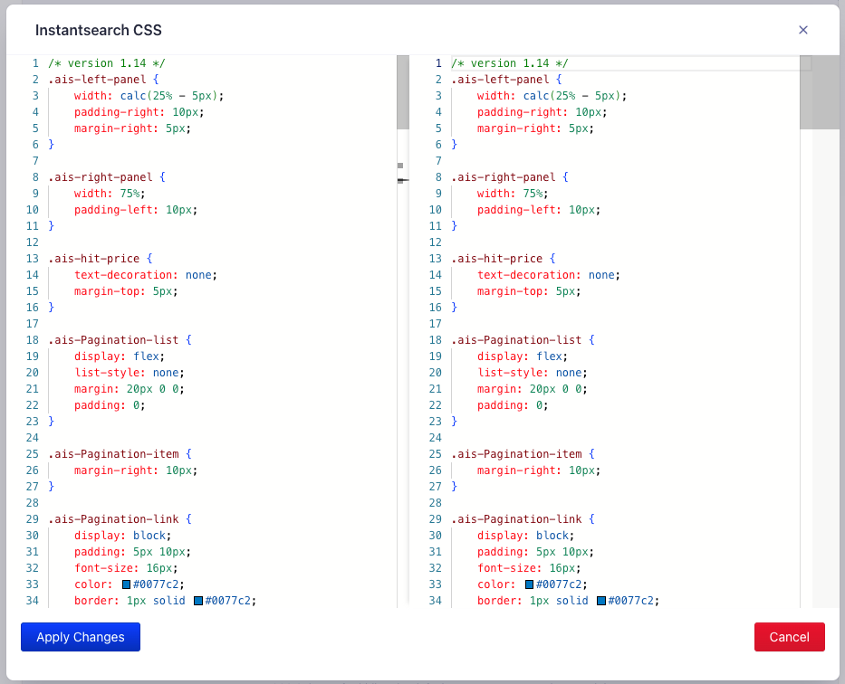 InstantSearch new version diff editor