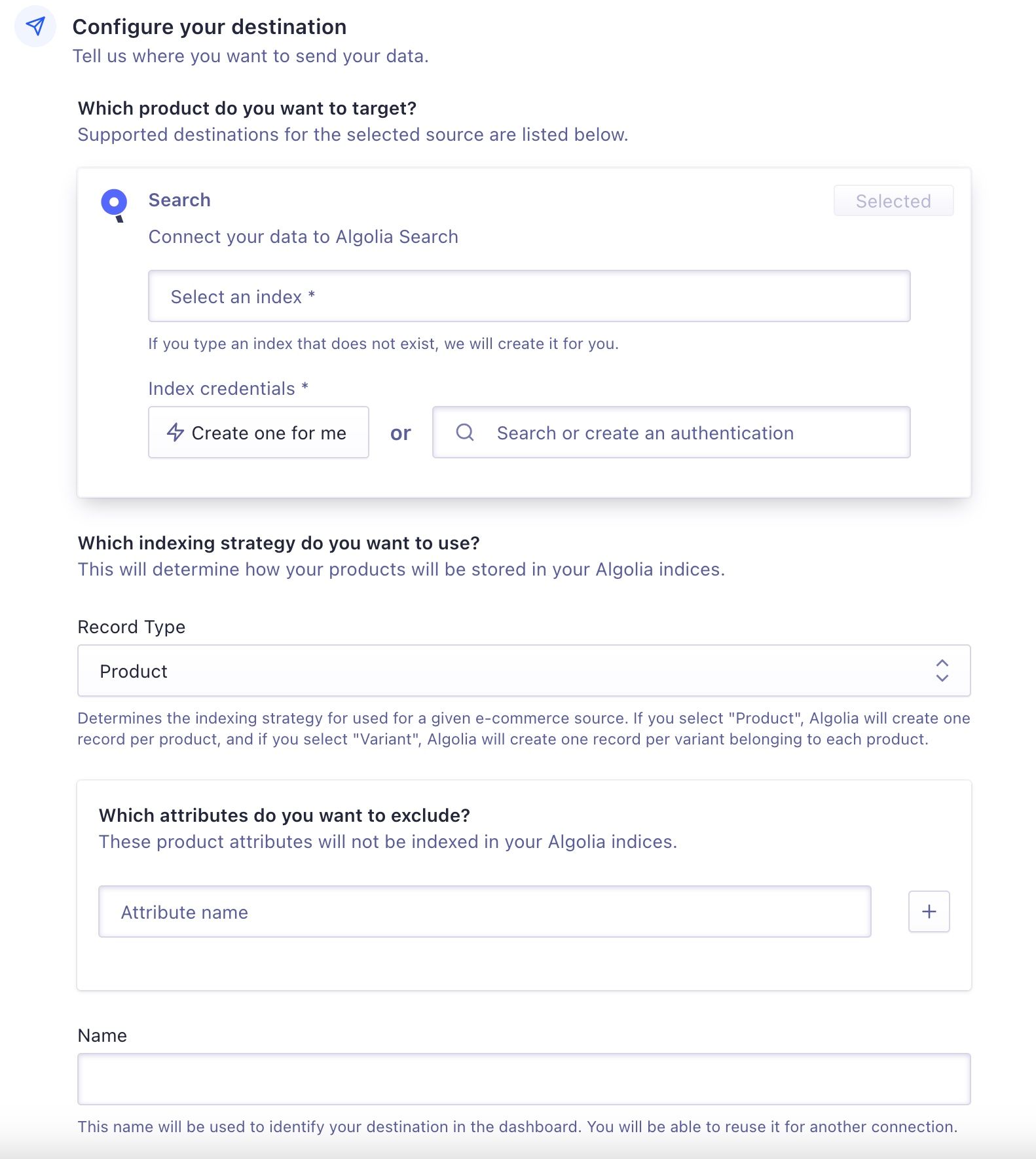 commercetools destination form