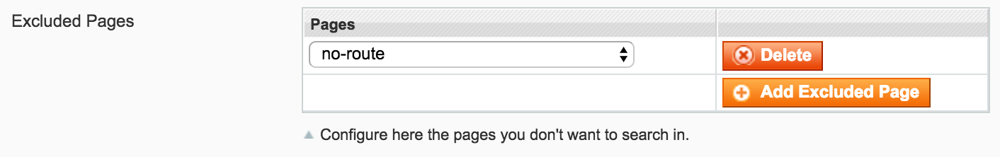Configuration of excluded pages