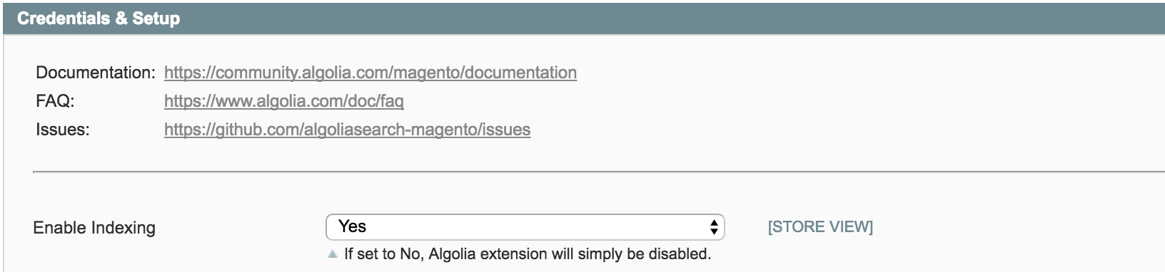 Enable indexing setting