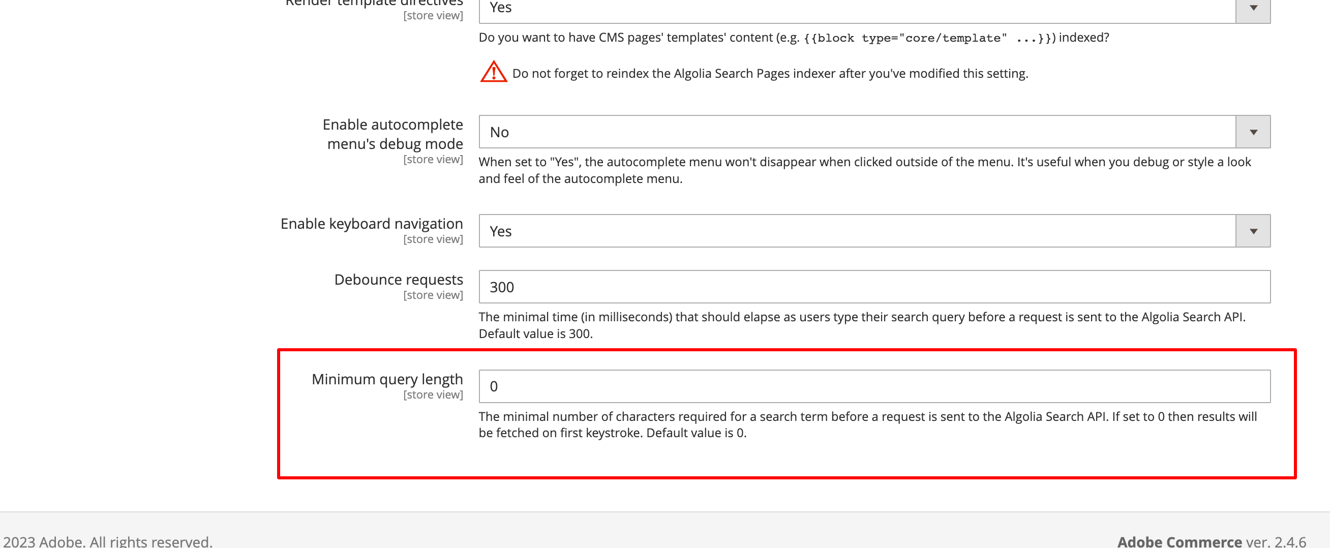 Debounce minimum query length