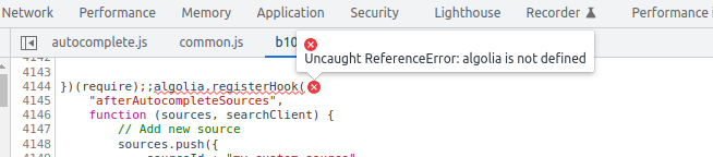 Uncaught ReferenceError: algolia is not defined