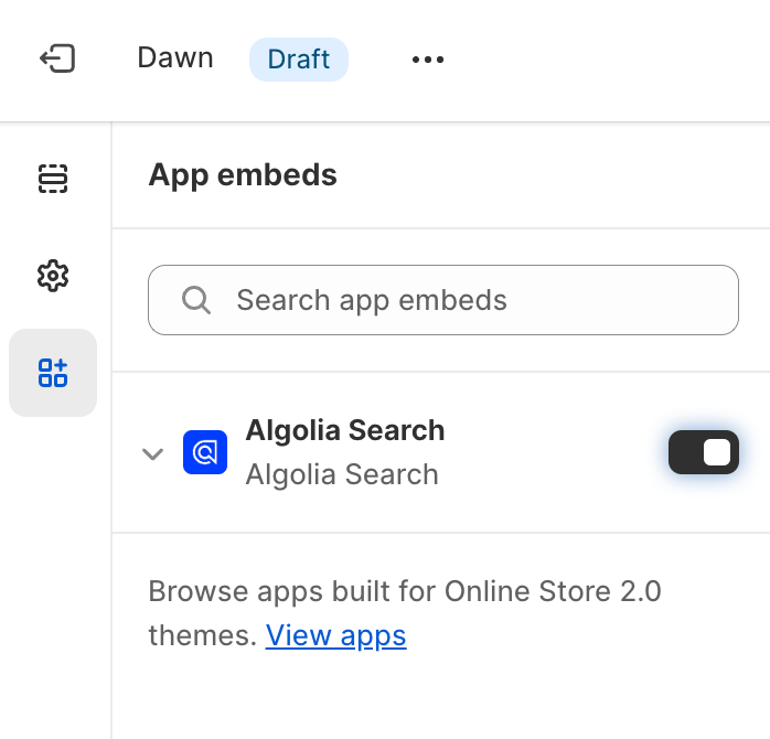 The Algolia Search switch