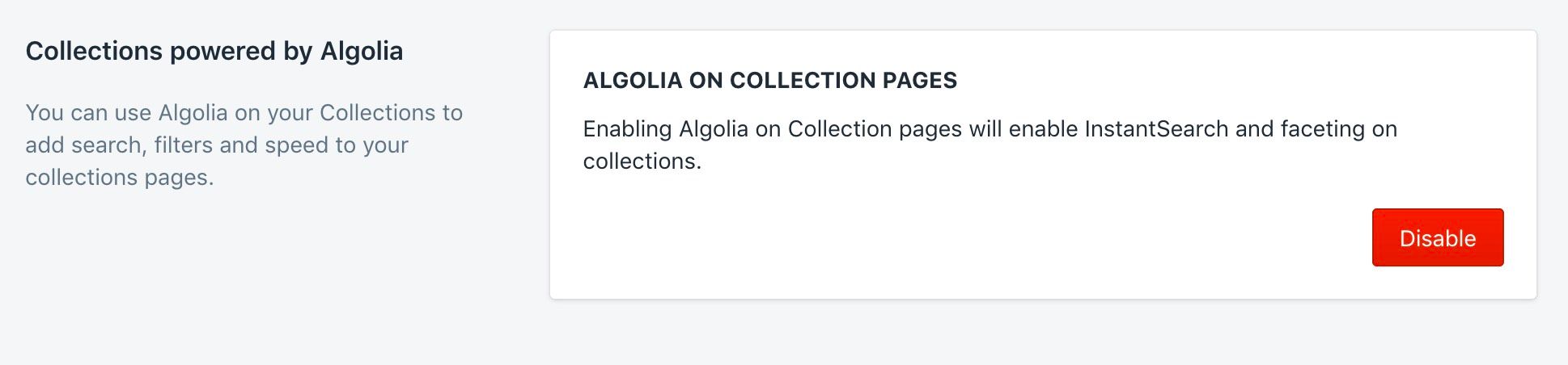 The Collection pages facets settings in the Shopify admin