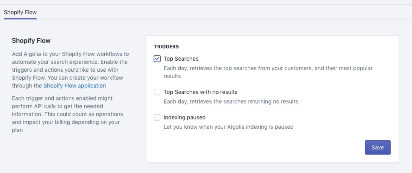 Select the Top searches trigger in the Shopify Flow app