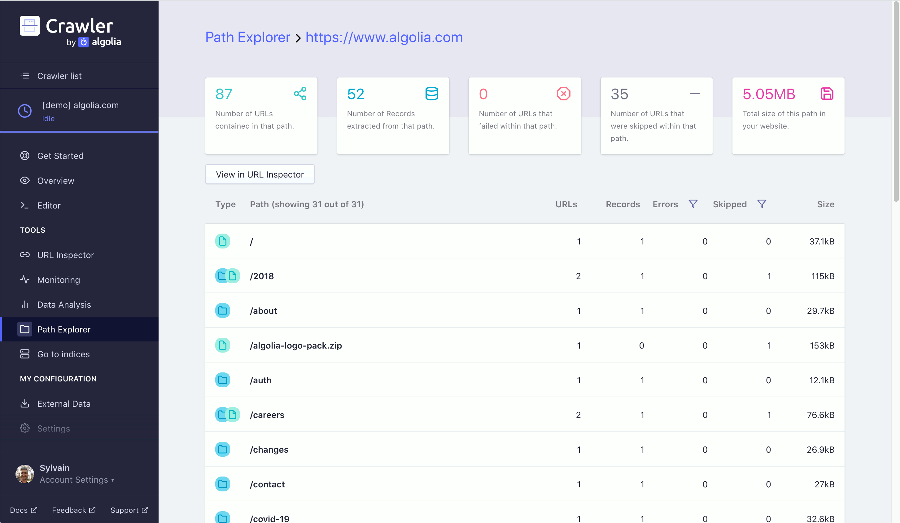 Path Explorer section in the Crawler Admin